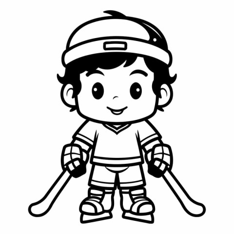 Cute Little Boy Hockey Player Cartoon Mascot Character Illustrat