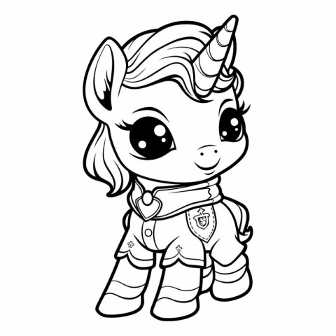 Black and White Cartoon Illustration of Cute Unicorn Fantasy Cha