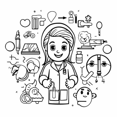 Coloring book for children: Doctor in outline style