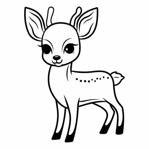 Cute deer cartoon isolated on white background. Black and white