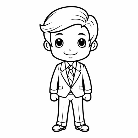 Coloring Page Outline of a Boy in Business Suit Vector Illustrat