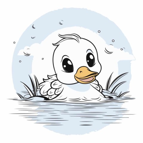 Sketch of a cute duck in the water