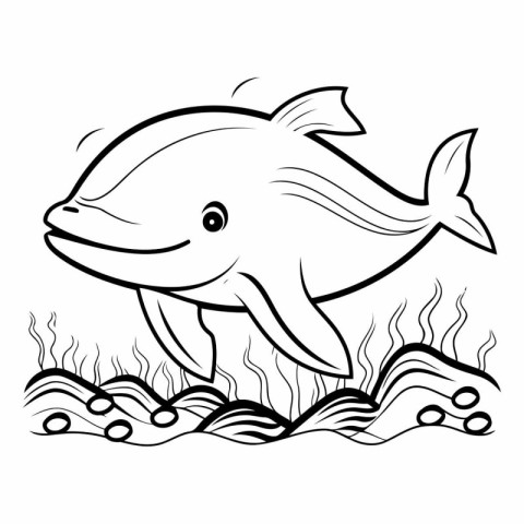 Black and White Cartoon Illustration of Cute Fish or Sea Mammal