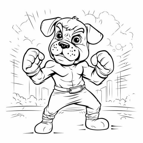 Cartoon illustration of boxer dog in action. Vector clip art.