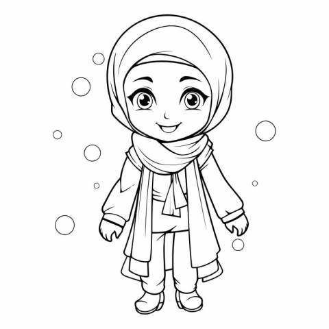 Cute muslim girl in hijab for coloring book