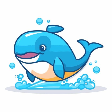 Cute cartoon whale jumping out of the water.