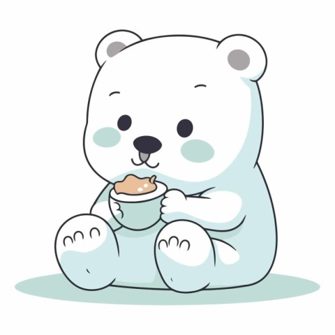 Cute polar bear with a cup of coffee.