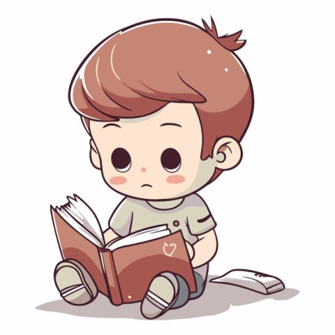 Boy reading a book on white background. Cartoon style.