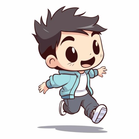 Vector illustration of a cute boy running isolated on a white ba