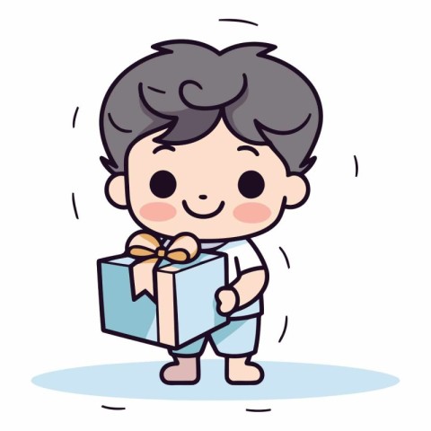 Cute boy holding a gift box. Vector flat cartoon illustration.