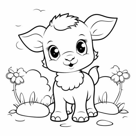 Coloring book for children: Cute little baby goat with flowers