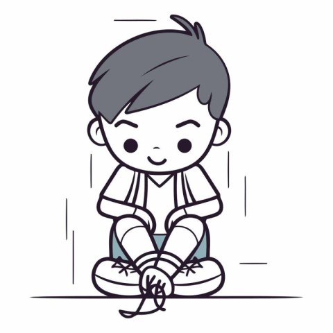 Cute little boy sit on the floor and smile.