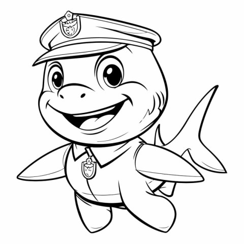 Black and White Cartoon Illustration of Cute Little Shark Animal