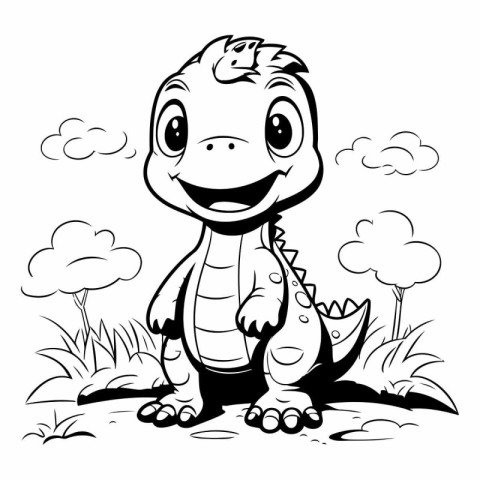 cute baby crocodile - black and white vector illustration for co