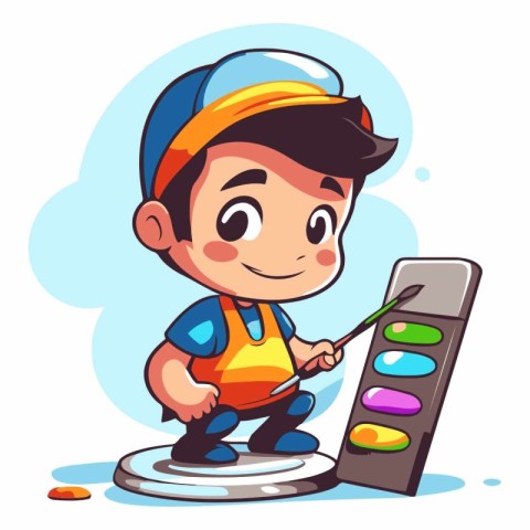 Illustration of a Cute Little Boy Painting a Colorful Palette