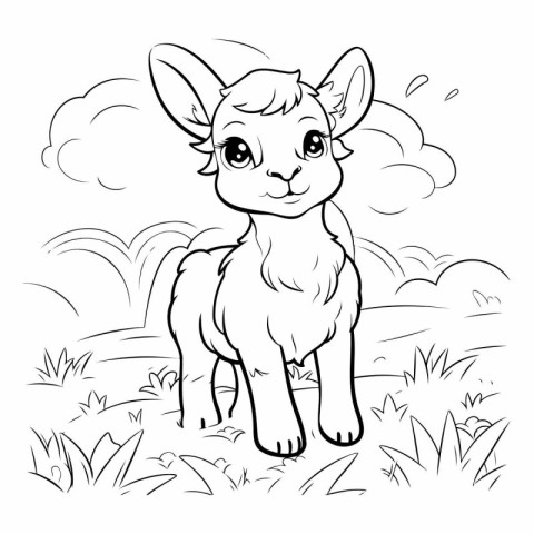 Cute cartoon fawn standing in the grass.