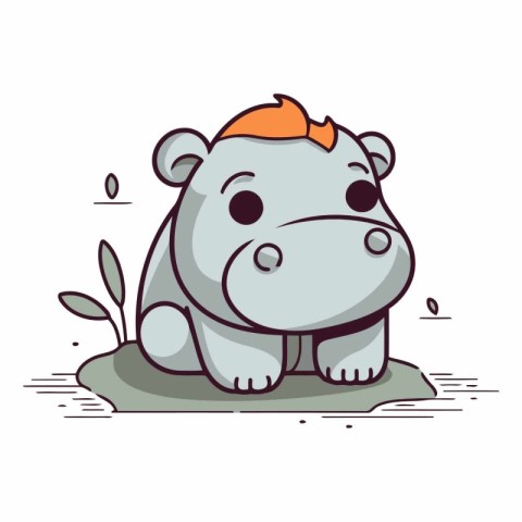 Cute hippopotamus sitting on the rock.