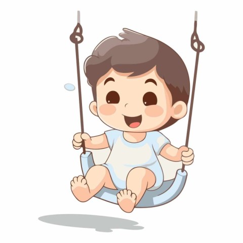 Cute baby boy swinging on a fishing rod.