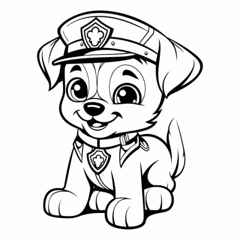 Black and White Cartoon Illustration of Cute Little Puppy Police