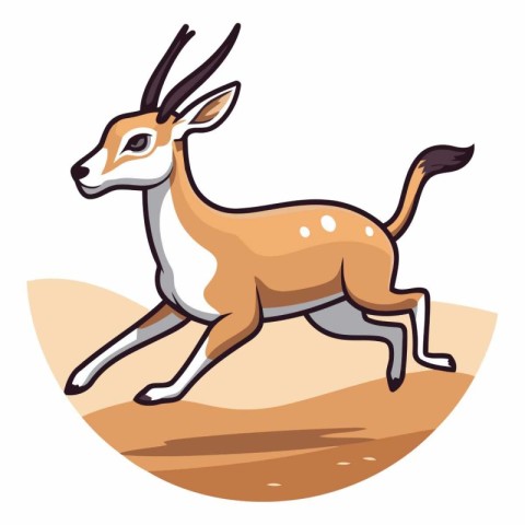 Running gazelle isolated on white background. Vector cartoon ill