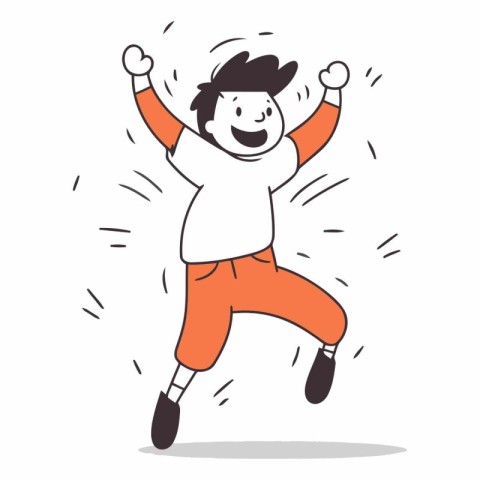 Cheerful man jumping in flat cartoon style.