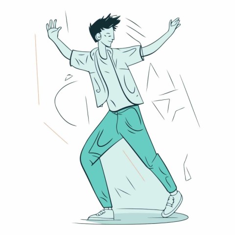 Hip hop young man dancing in sketch style.