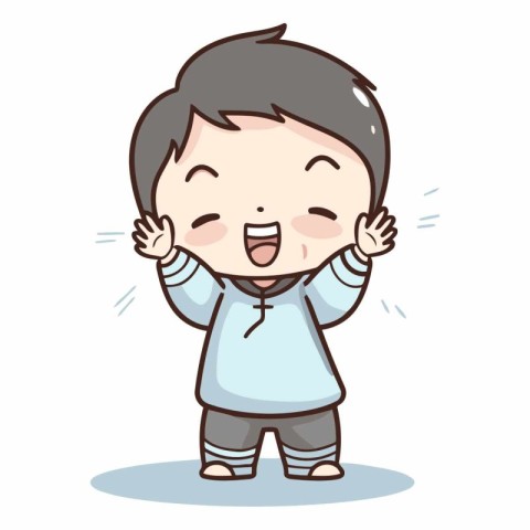 Cute boy smiling and waving hand cartoon vector illustration gra