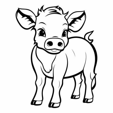 Black and White Cartoon Illustration of Cute Farm Animal for Col