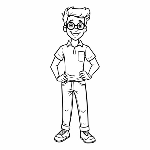 cute boy with glasses and casual clothes cartoon vector illustra