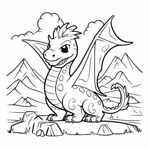 Coloring Page Outline Of cute cartoon dragon.