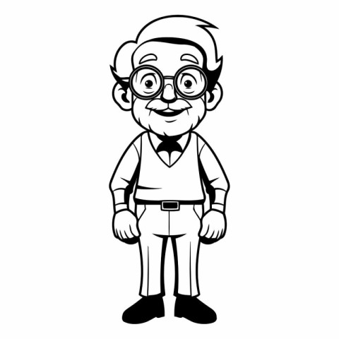 Grandfather Cartoon Mascot Character - Black and White Vector Il