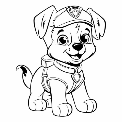 Puppy in police uniform for coloring book.