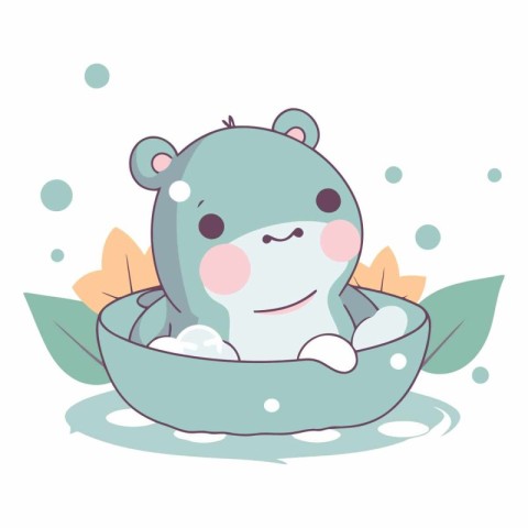 Cute hippo in a bowl of water.