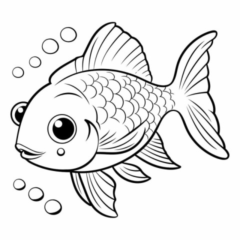 Black and White Cartoon Illustration of Cute Fish Animal Charact