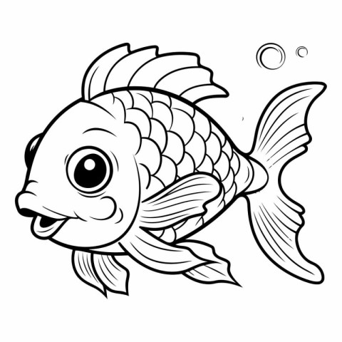 Black and White Cartoon Illustration of Cute Fish Animal Charact