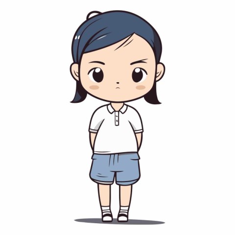 Cute little girl in casual clothes cartoon character.