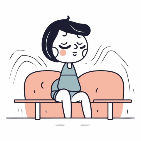 Illustration of a boy sitting on a bench in the living room