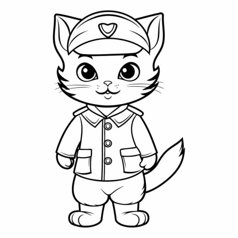 Black and White Cartoon Illustration of Cute Cat Animal Characte