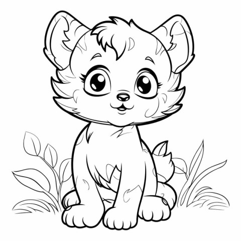 Cute baby fox - black and white vector illustration for coloring