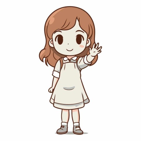 Girl waving hand on white background. Cartoon style.