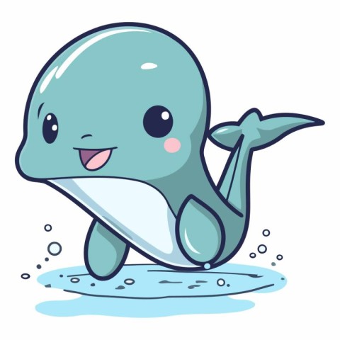 Cute cartoon whale jumping out of the water.