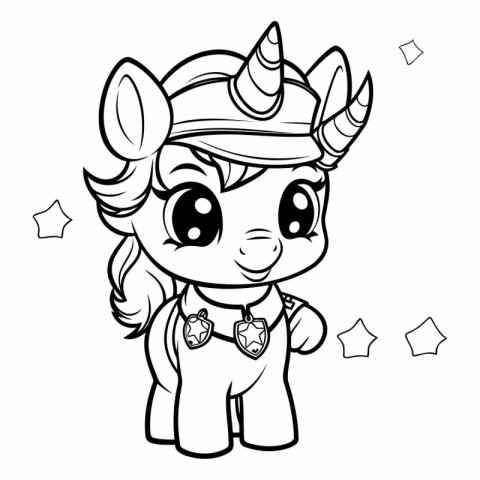 Black and White Cartoon Illustration of Cute Unicorn Fantasy Cha