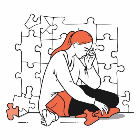 Illustration of a woman sitting in front of a jigsaw puzzle