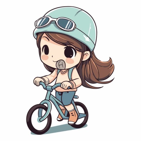 Cute little girl wearing a helmet riding a bicycle.