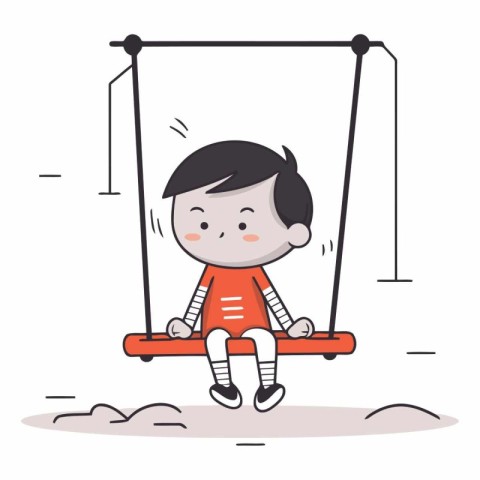 Cute little boy on swing in cartoon style.