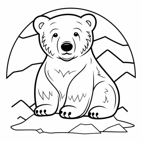 Illustration of a Cute Polar Bear Sitting on a Rock. Coloring Bo