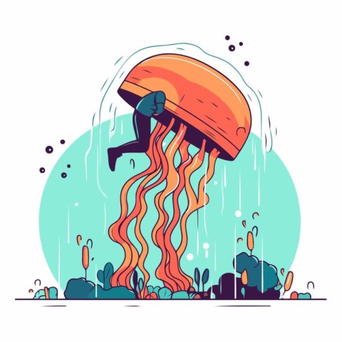 Jellyfish in the ocean in flat style.