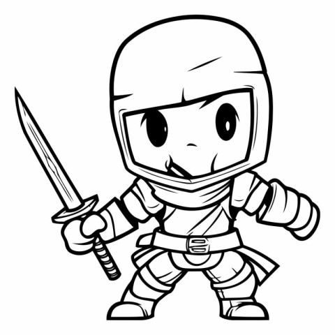 Cartoon Illustration of Cute Knight Fantasy Character for Colori