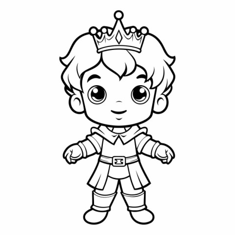 Cartoon prince with crown. Black and white vector illustration f