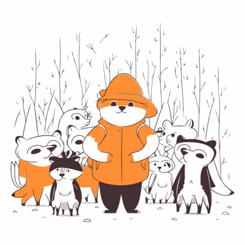 Cute hand drawn vector illustration of a cute cartoon animals in